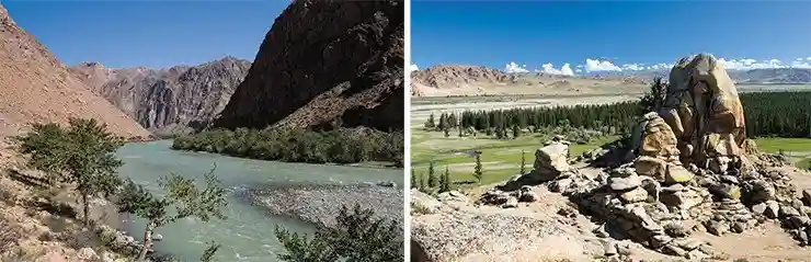 Слева: река Ховд. Справа: долина реки Тэс